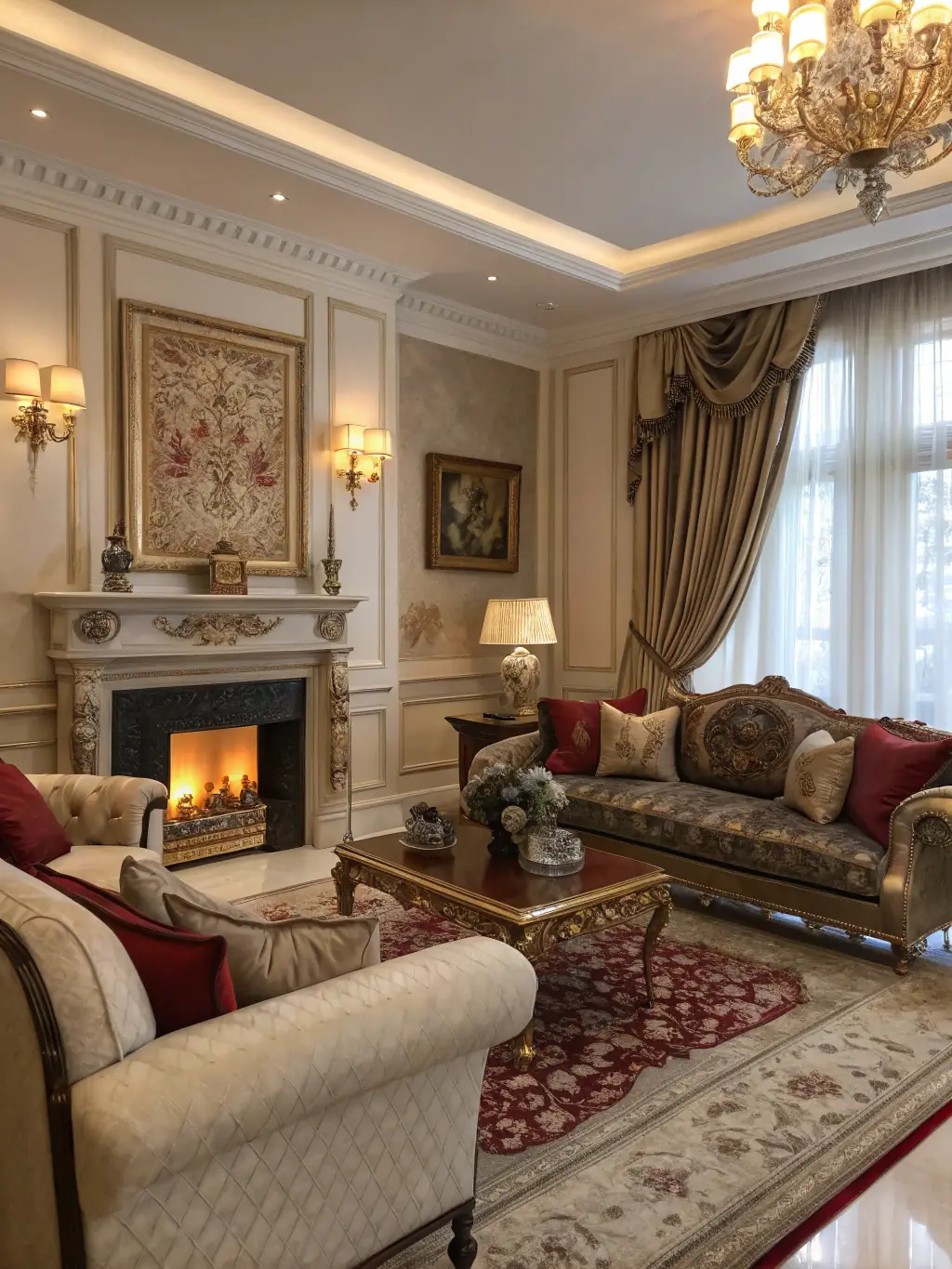 A luxurious living room interior with stylish furniture and decor, representing ATHMOSPHERE's interior design capabilities. The image is used to represent the interior design services offered.